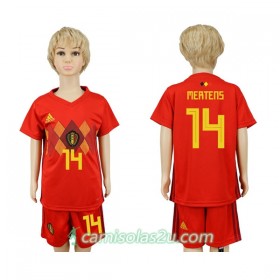 Camisolas de Futebol Bélgica Mertens 14 Criança Equipamento Principal Copa do Mundo 2018 Manga Curta